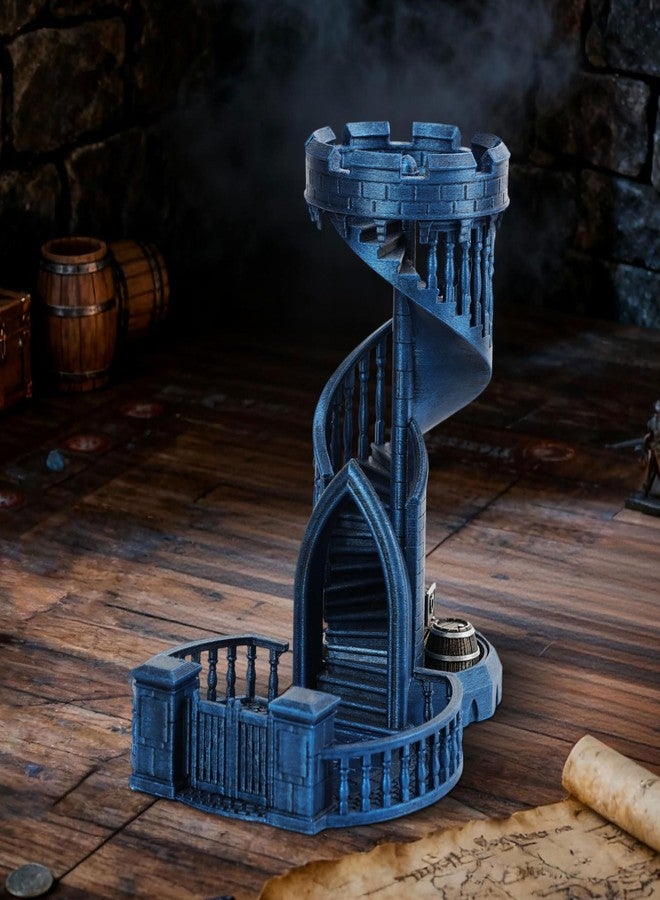 AUSPDICE Dice Rolling Tower and Tray with Spiral Stairs Perfect for Board Game, D&D Dungeons and Dragons, RPG and Pathfinder Role Playing Games (Antique Blue Color) - Image 1